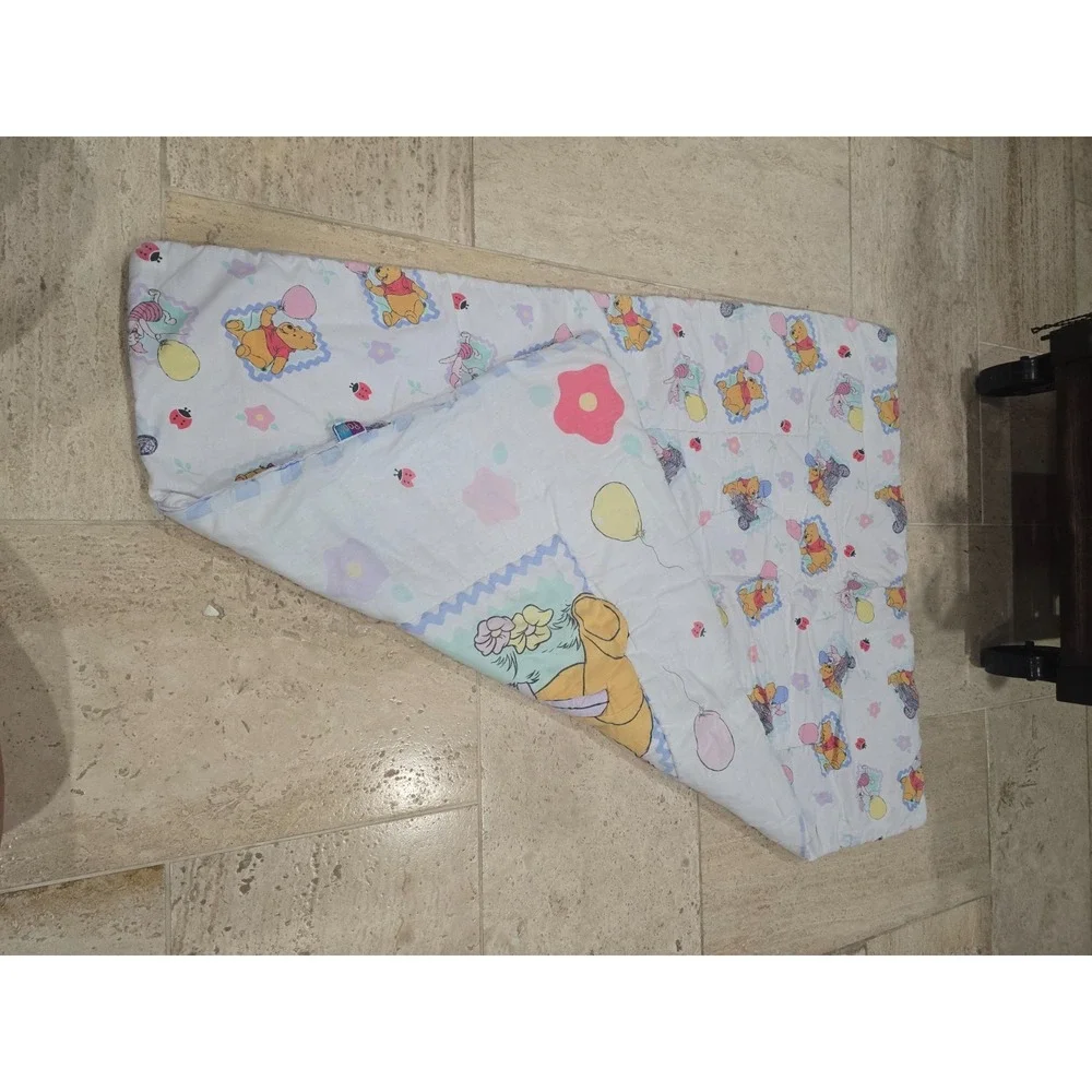 Vintage Winnie the Pooh Crib Comforter Piglet Wheelbarrow Wagon Reversible Rare